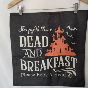 NWOT Salem Broom Co Halloween Pillow Cover Black & Orange Decorative